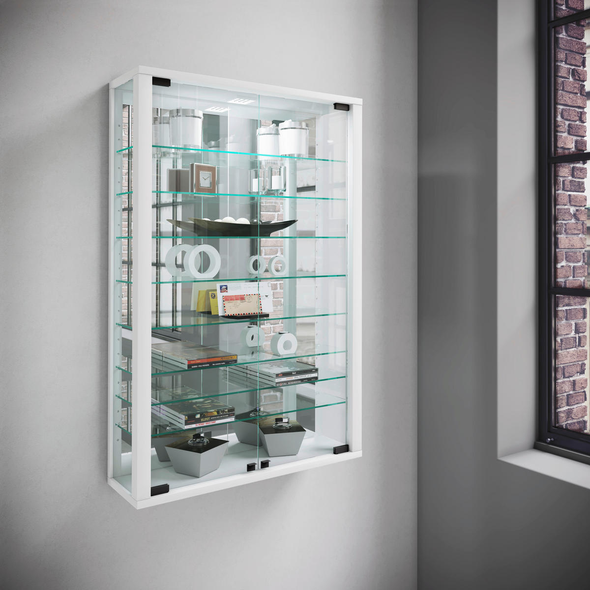HÄNGEVITRINE in Weiss  - Weiss/Schwarz, Modern, Glas/Holzwerkstoff (59/91,3/18cm) - MID.YOU