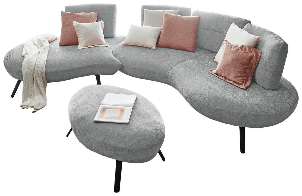 BIGSOFA Flachgewebe Hellgrau  - Hellgrau/Schwarz, Design, Textil/Metall (456/93/138cm) - Moderano