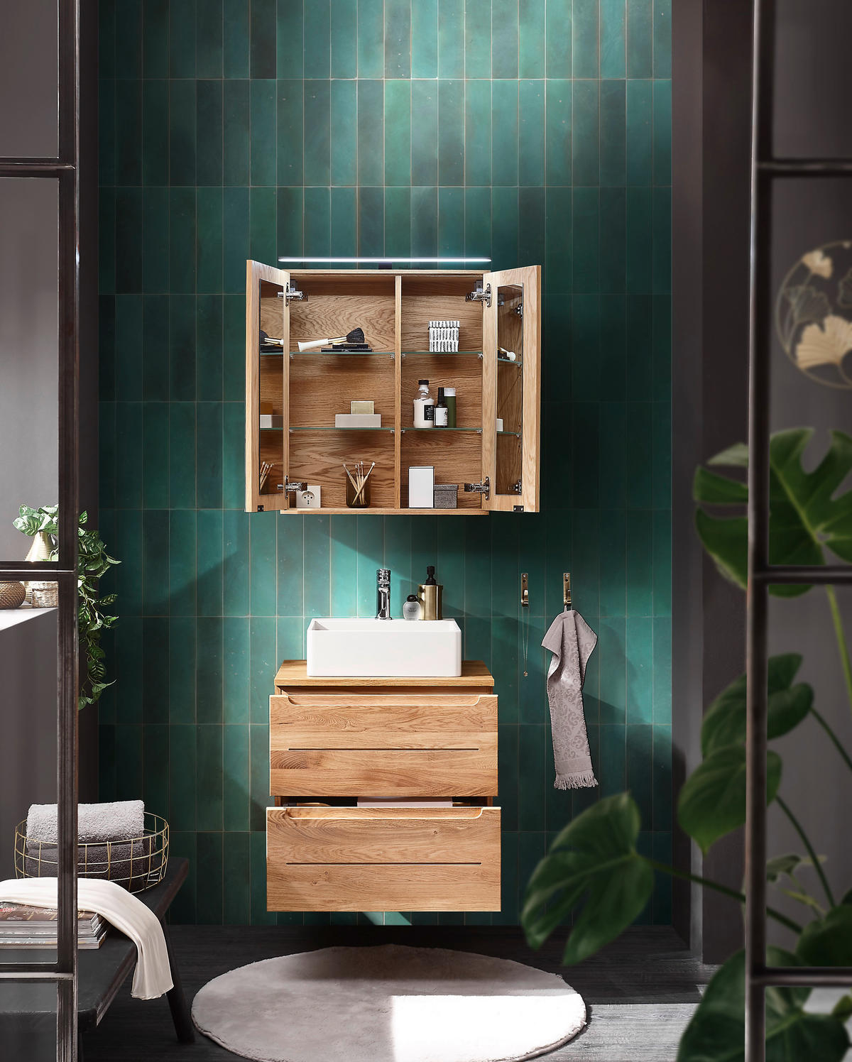 SPIEGELSCHRANK 60/70/20 cm  - Eichefarben/Schwarz, KONVENTIONELL, Glas/Holz (60/70/20cm) - Linea Natura