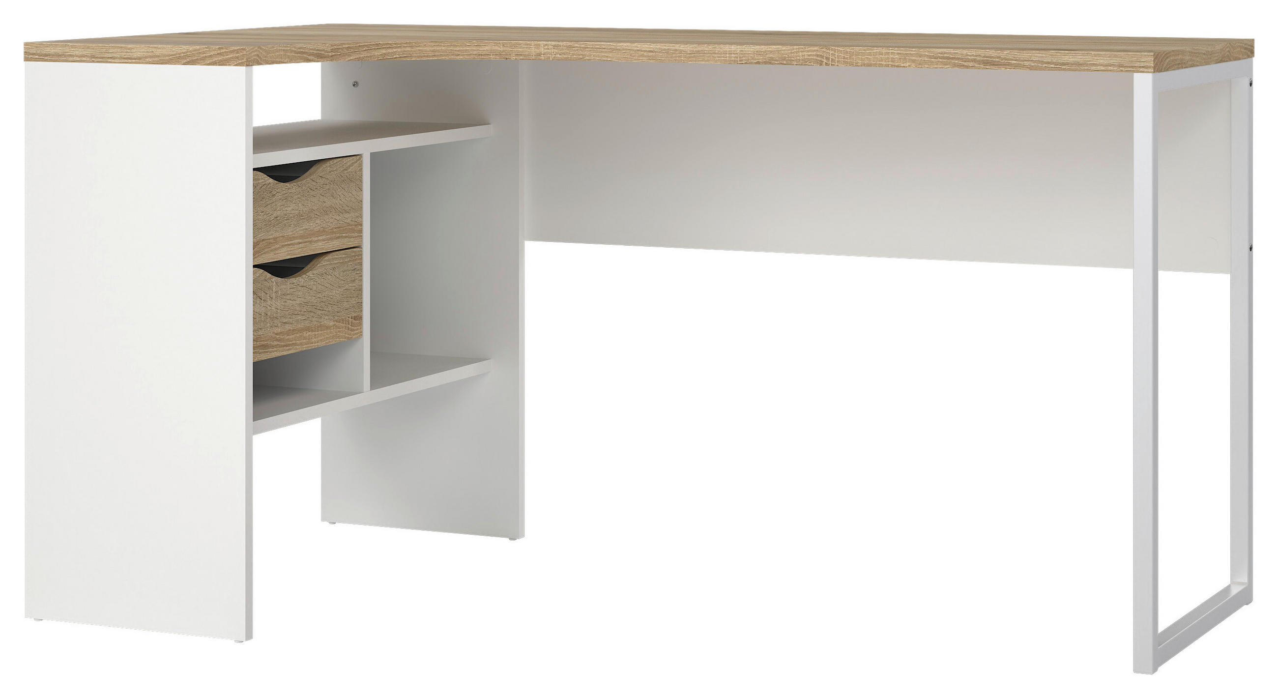 SAROKÍRÓASZTAL  - tölgyfa színű/fehér, Modern, faalapú anyag/fém (145,1/81/76,8cm) - MID.YOU