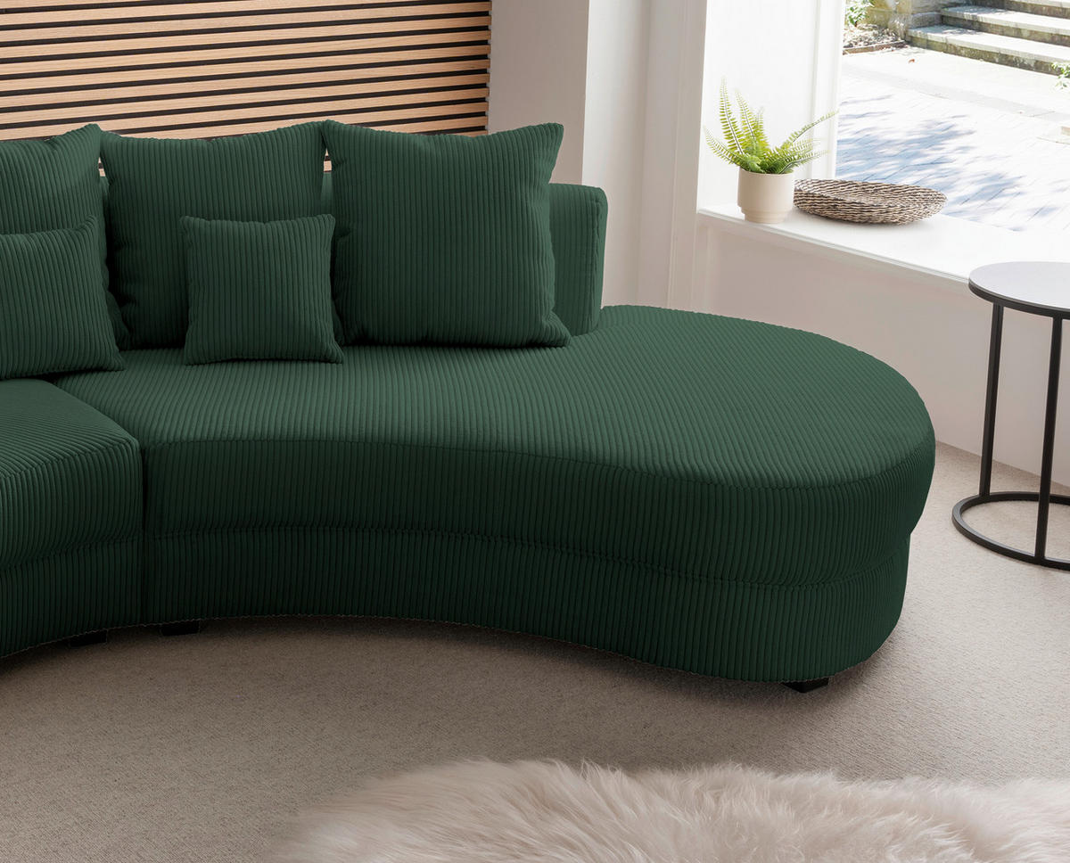 Wohnlandschaft in Cord Dunkelgrün  - Dunkelgrün/Schwarz, Design, Kunststoff/Textil (300/160cm) - Livetastic