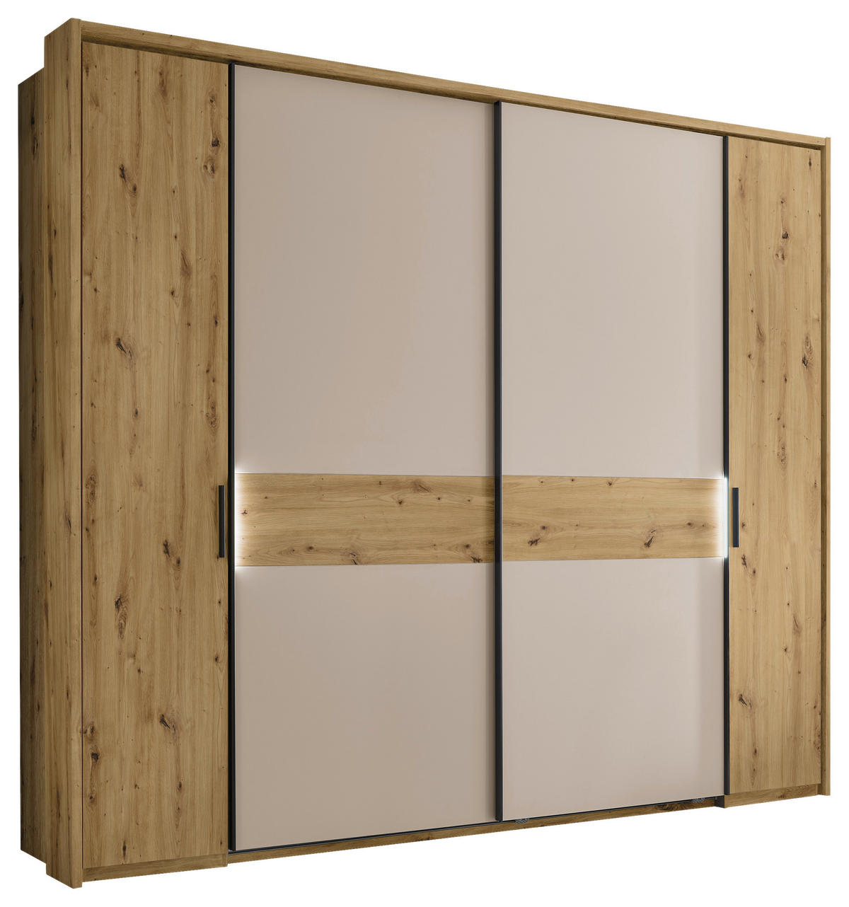 KOMBISCHRANK 267/225/62 cm 4-türig  - Kaschmir/Schwarz, Design, Holzwerkstoff/Metall (267/225/62cm) - Xora