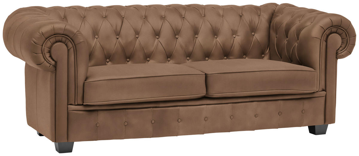 CHESTERFIELD-SOFA in Lederlook Braun  - Wengefarben/Braun, Lifestyle, Holz/Textil (206/76,5/96cm) - Landscape
