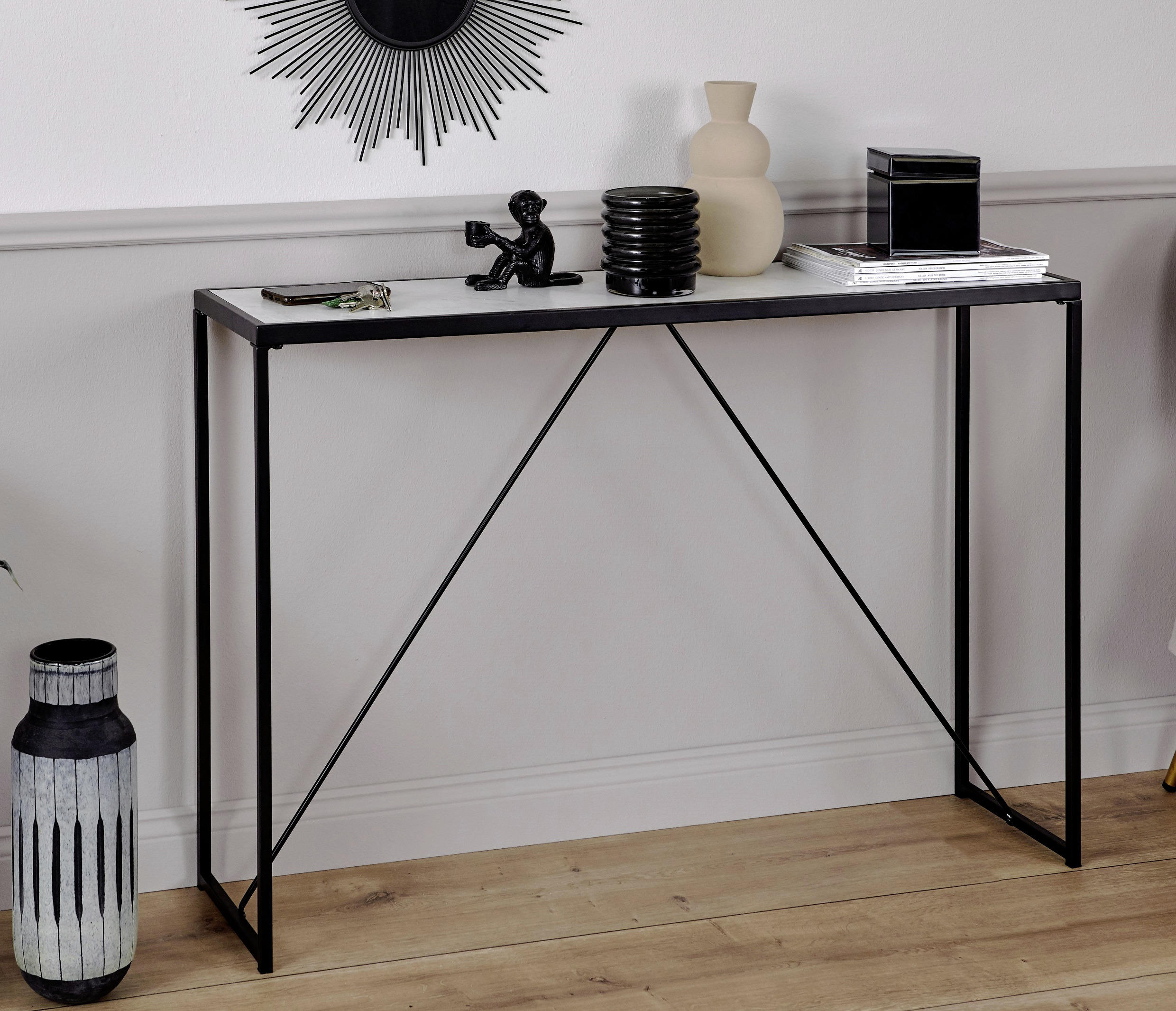 KONSOLENTISCH Schwarz, Weiß  - Schwarz/Weiß, KONVENTIONELL, Holzwerkstoff/Metall (111/30/76cm) - Livetastic