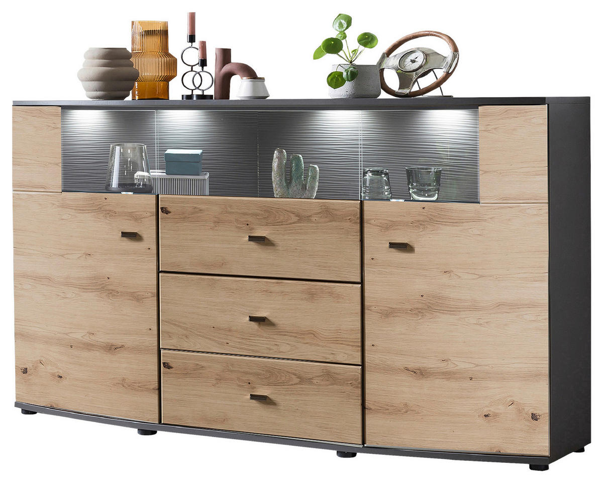 ŠIROKÁ KOMODA, hnědá, šedá, 160/86,8/41,6 cm - šedá/černá, Lifestyle, kov/kompozitní dřevo (160/86,8/41,6cm) - Livetastic