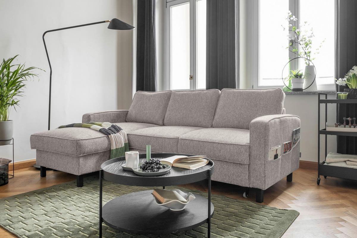 ECKSOFA in Struktur Grauweiss  - Schwarz/Grauweiss, Holz/Textil (148/228cm) - MID.YOU