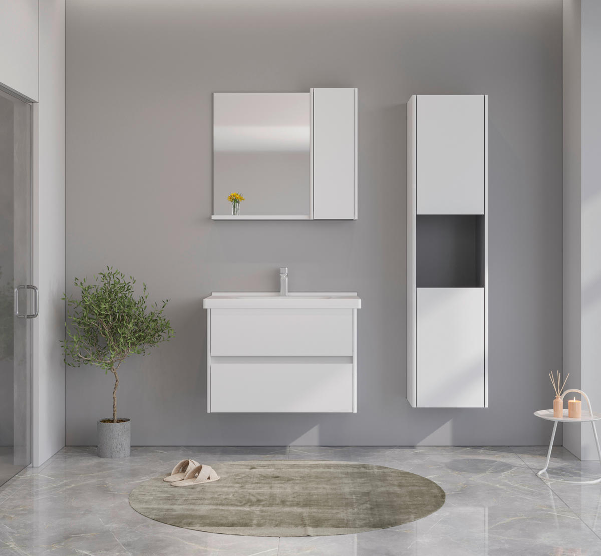 BADEZIMMER 3-teilig  in  - Weiß Hochglanz/Weiß, MODERN, Glas/Keramik (80/119/45cm) - MID.YOU