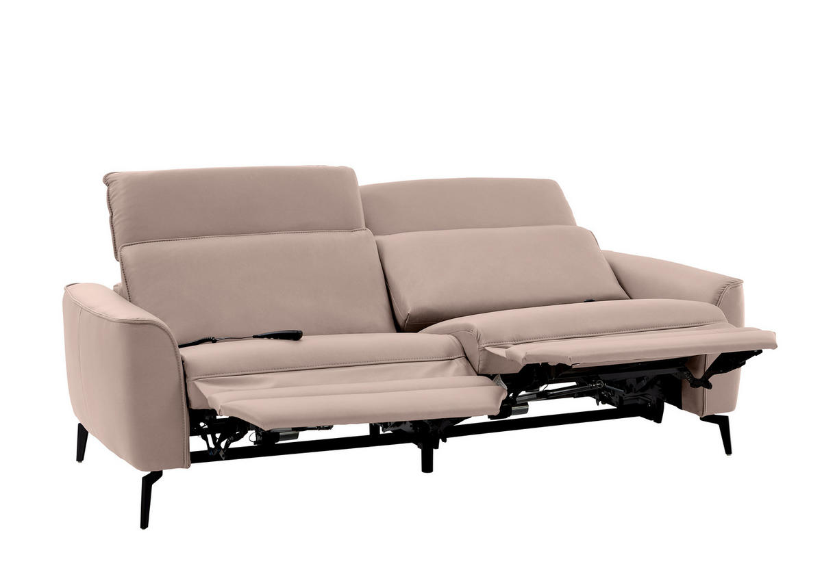 3-SITZER-SOFA in Echtleder Taupe  - Taupe/Schwarz, Natur, Leder/Metall (222/81/110cm) - Valdera