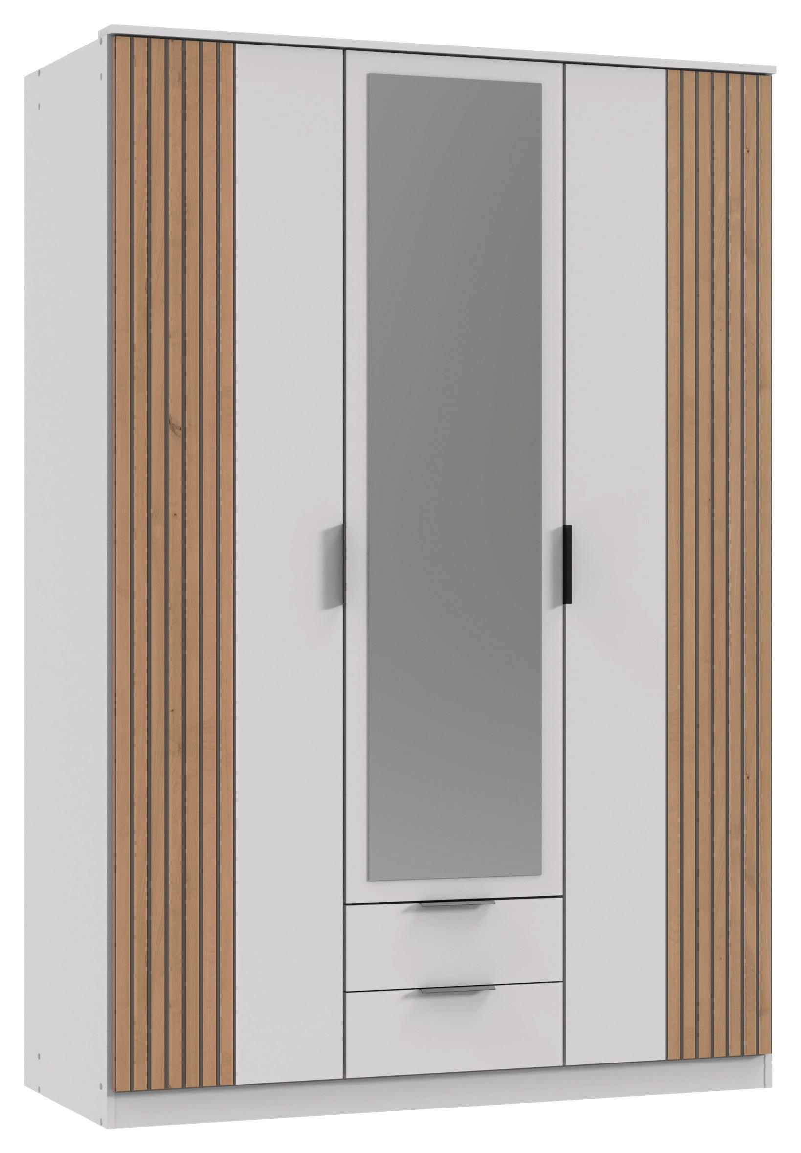 KLEIDERSCHRANK 3-türig Weiß, Eiche Artisan  - Schwarz/Weiß, KONVENTIONELL, Glas/Holzwerkstoff (135/199/58cm) - Boxxx