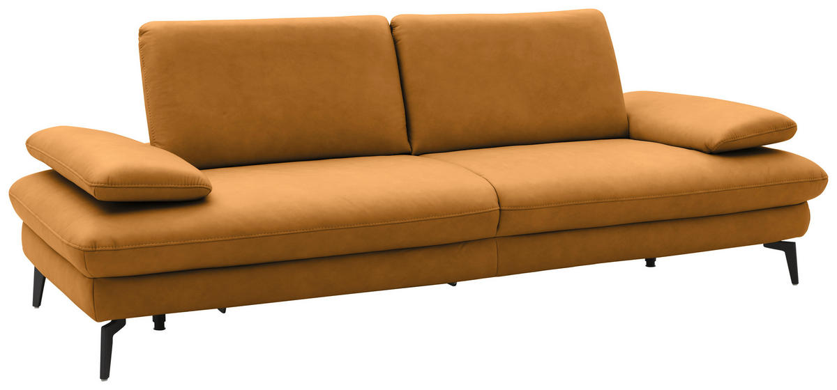 3-SITZER-SOFA in Leder Currygelb  - Currygelb/Schwarz, Design, Leder/Metall (238/86/94cm) - Dieter Knoll