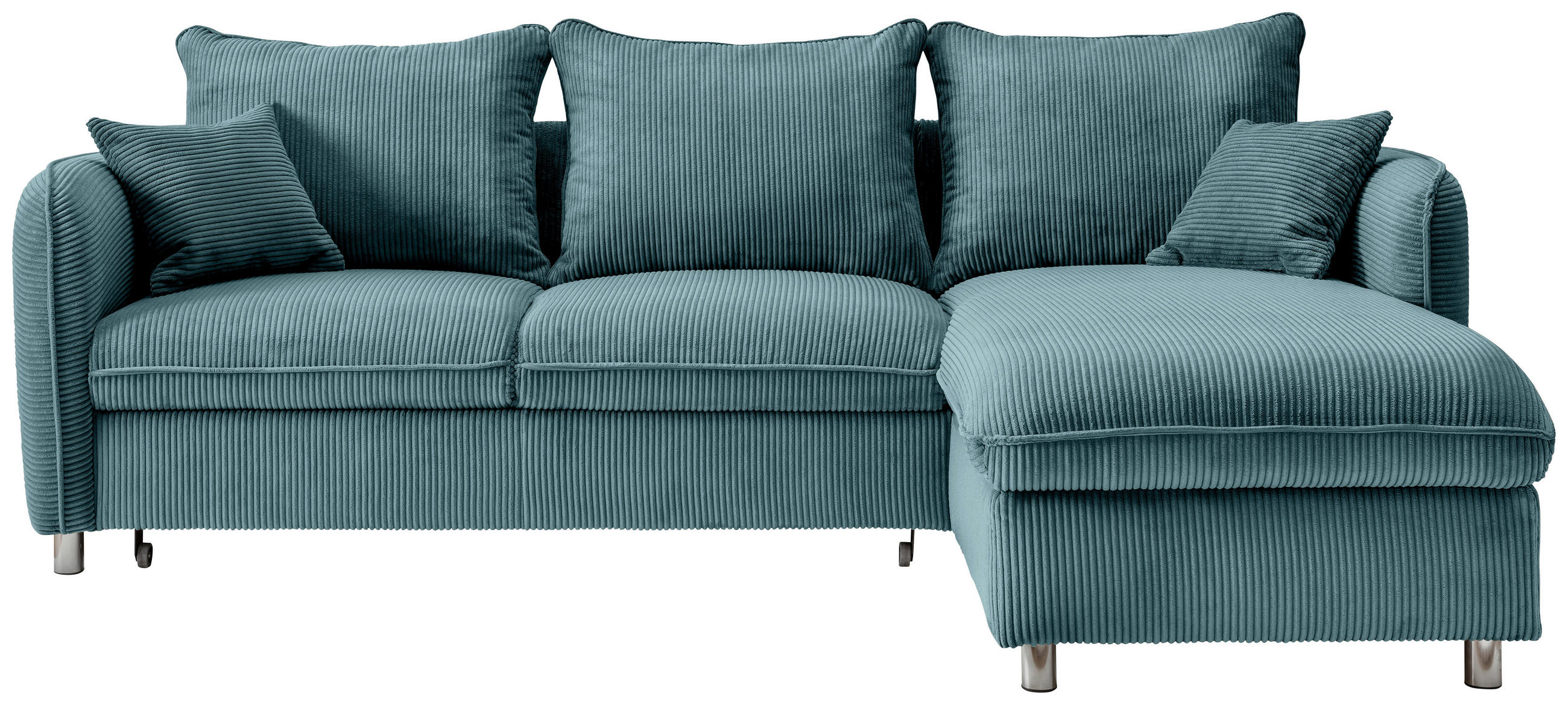 ECKSCHLAFSOFA Cord Petrol  - Chromfarben/Petrol, MODERN, Textil/Metall (254/160cm) - Livetastic