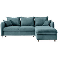 ECKSCHLAFSOFA in Cord Petrol  - Chromfarben/Petrol, Modern, Textil/Metall (254/160cm) - Livetastic