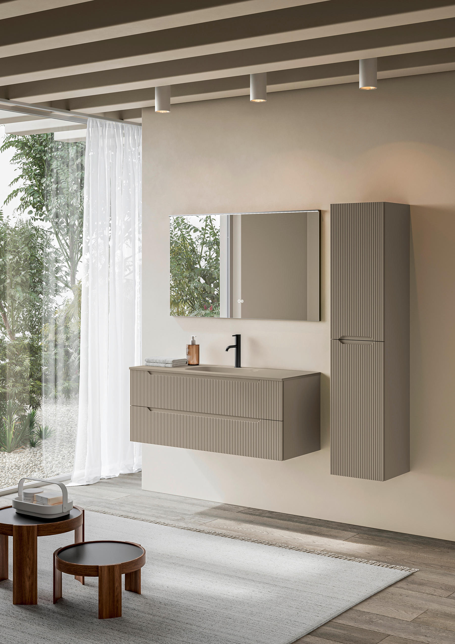 BADEZIMMER 3-teilig  in 100 cm  - Beige/Weiß, KONVENTIONELL, Holzwerkstoff/Stein (100cm) - Belluti