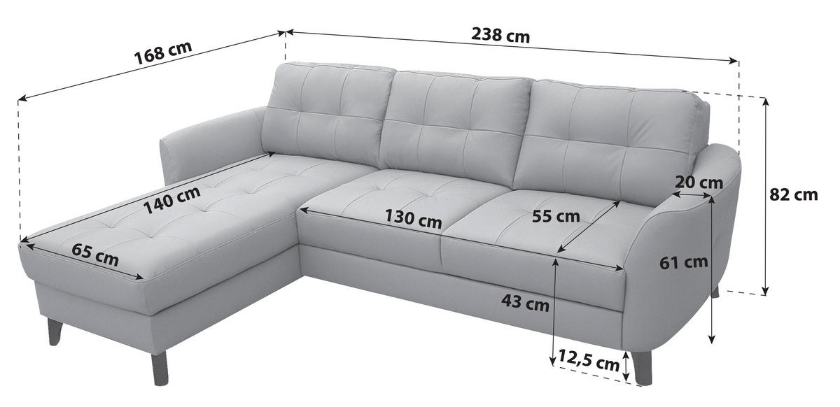 ECKSOFA Beige Echtleder Lederlook Bettkasten, Schlaffunktion, Rücken echt  - Beige/Buchefarben, Design, Leder/Holz (168/238cm) - Livetastic