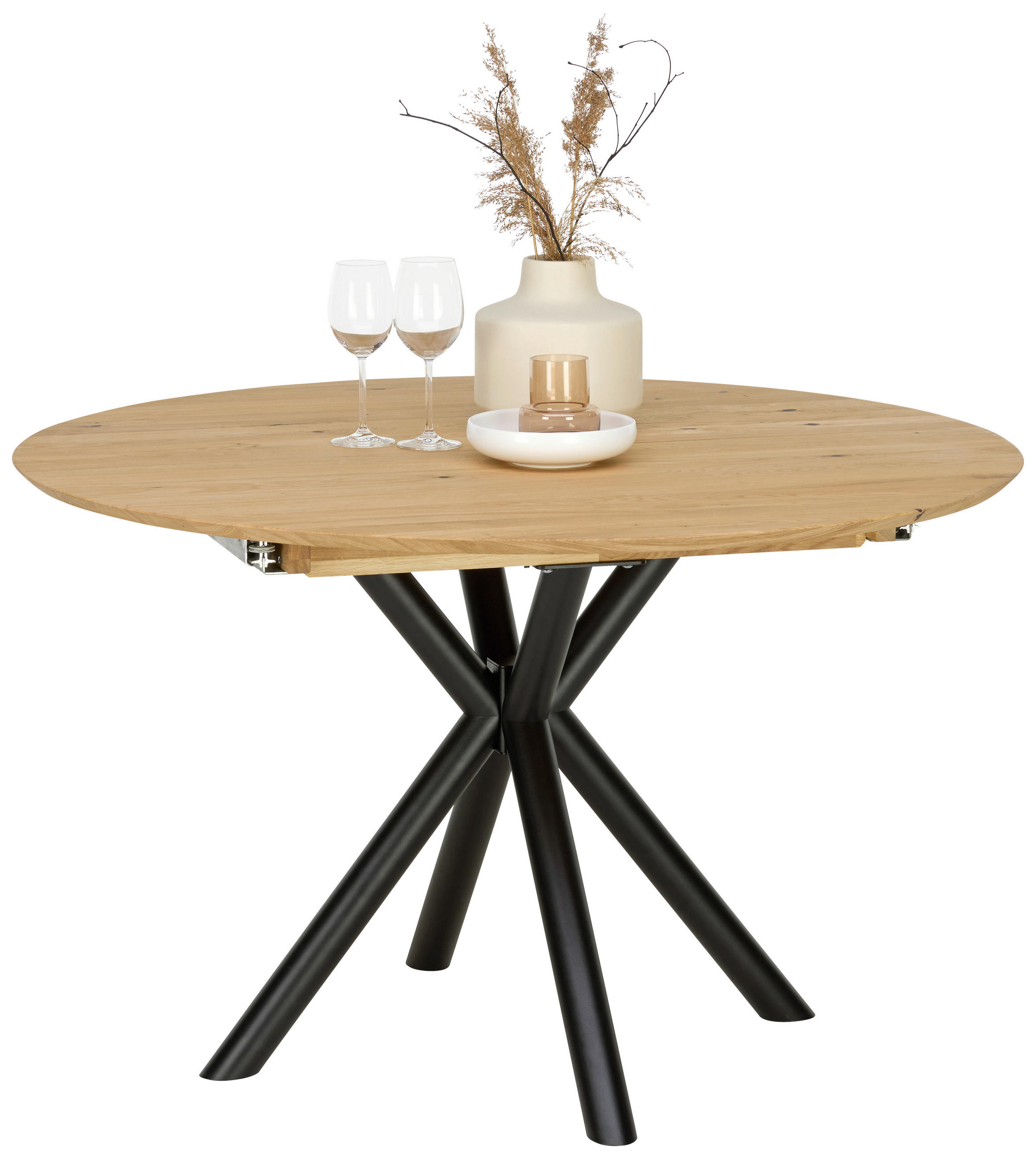 ESSTISCH 120-170/120/75 cm Echtholz  Holz rund Eichefarben  - Eichefarben/Schwarz, MODERN, Holz/Metall (120-170/120/75cm) - Carryhome