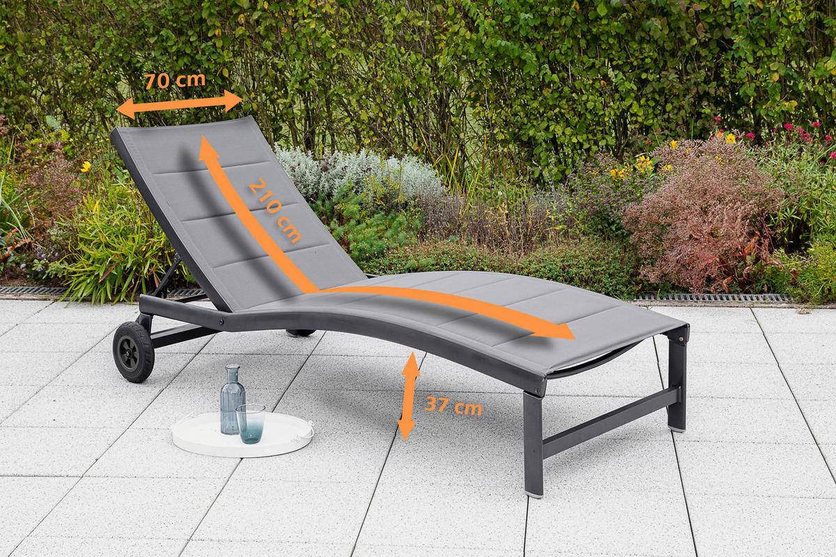 GARTENLIEGE 70/37,5/207 cm  - Graphitfarben/Grau, KONVENTIONELL, Textil/Metall (70/37,5/207cm) - Gardenson