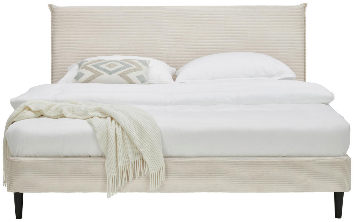 KÁRPITOZOTT ÁGY 180/200 cm  fehér  - natúr színű/fekete, Modern, műanyag/textil (180/200cm) - Livetastic