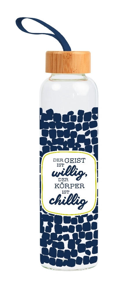 TRINKFLASCHE 0,55 L  - Blau, Basics, Glas/Holz (6,5/24cm)