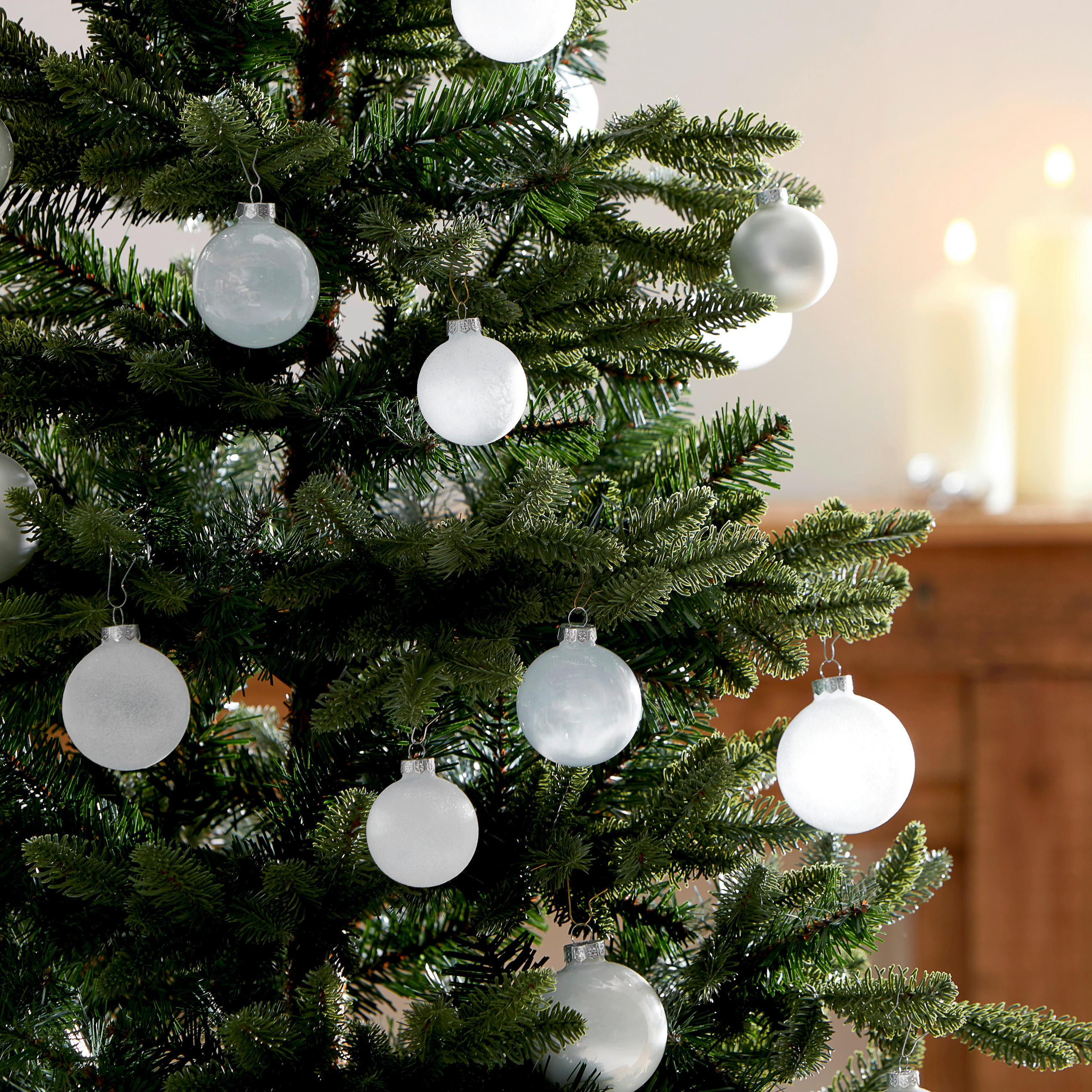 SADA VIANOČNÝCH GULÍ  42-dielne - biela, Design, sklo (7,00/7,00/7cm) - X-Mas