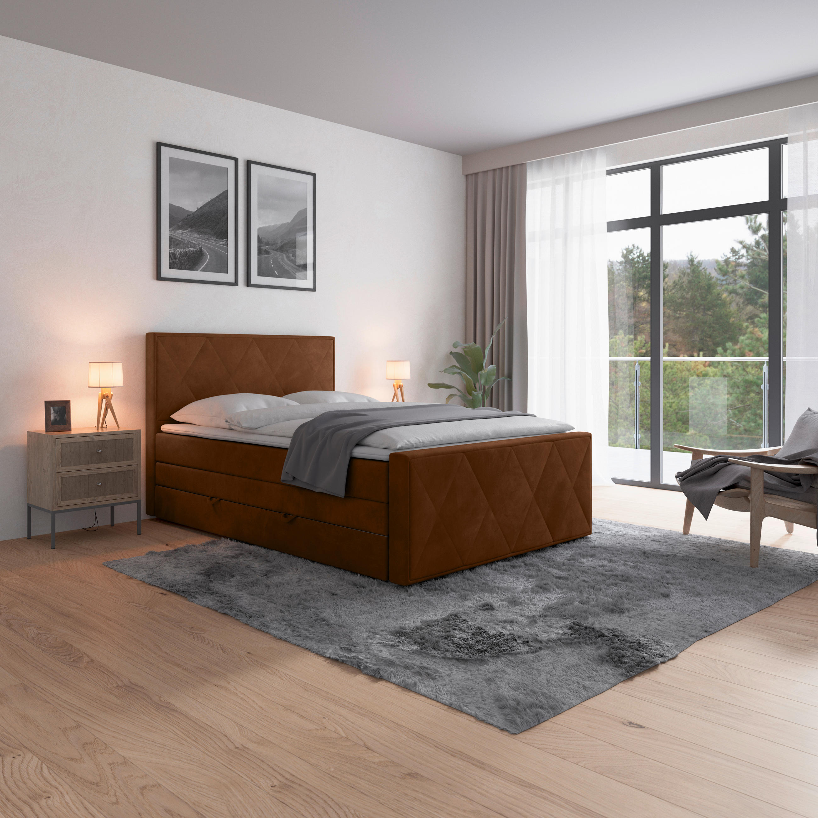 BOXSPRINGBETT 140/200 cm  in Braun  - Braun, MODERN, Holz/Kunststoff (140/200cm) - MID.YOU