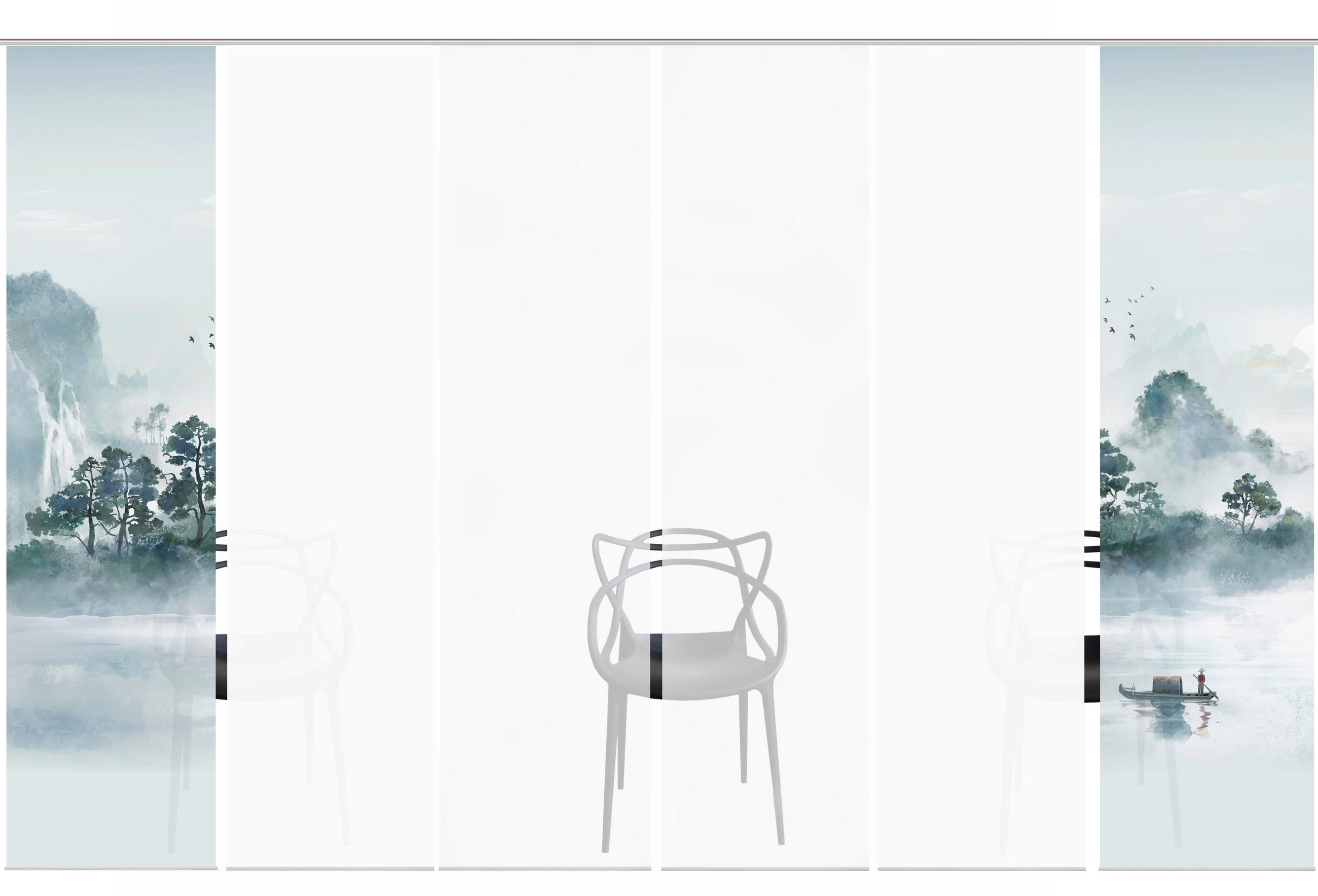 Thumbnail - Flächenvorhang Vitnam, Grün, Weiß, Graublau, Textil, Graphik, 60x245 cm, Oeko-Tex® Standard 100, mit Beschwerungsstab, F...