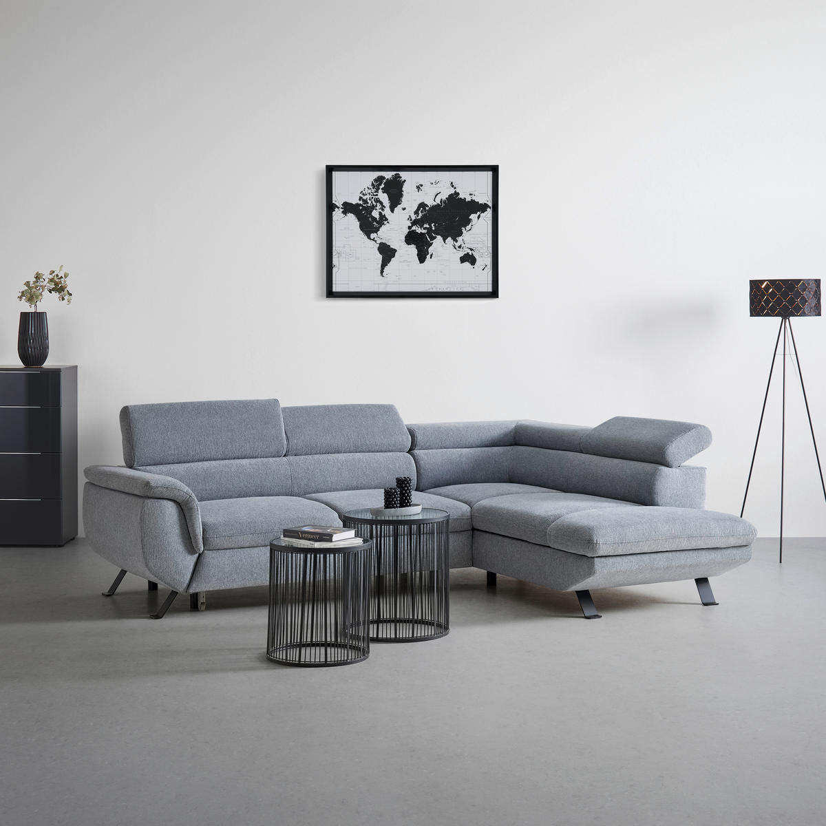 HÖRNSOFFA i vävt tyg grå  - grå/svart, Modern, metall/textil (257/198cm) - MID.YOU