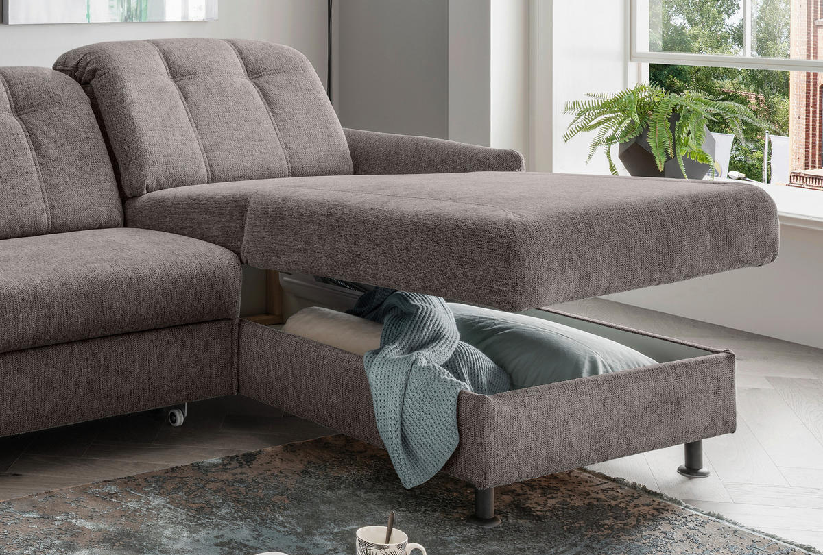 ECKSOFA Graubraun Chenille  - Graubraun/Schwarz, MODERN, Textil/Metall (267/184cm) - Livetastic
