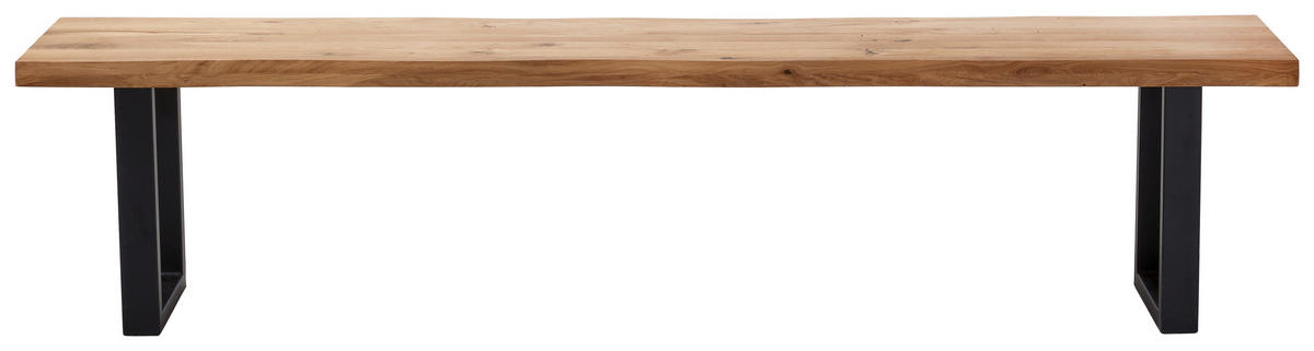 SITZBANK 180/44/40 cm Eichefarben Wildeiche massiv Metall  - Eichefarben/Schwarz, Natur, Holz/Metall (180/44/40cm) - Landscape