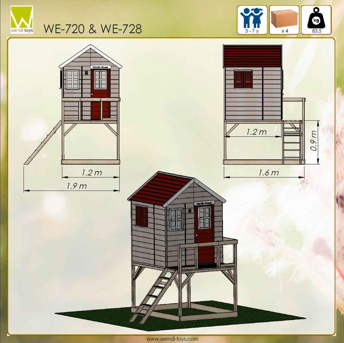 SPIELHAUS 197/242/290 cm  - Rot/Naturfarben, KONVENTIONELL, Holz (197/242/290cm) - Ambia Garden