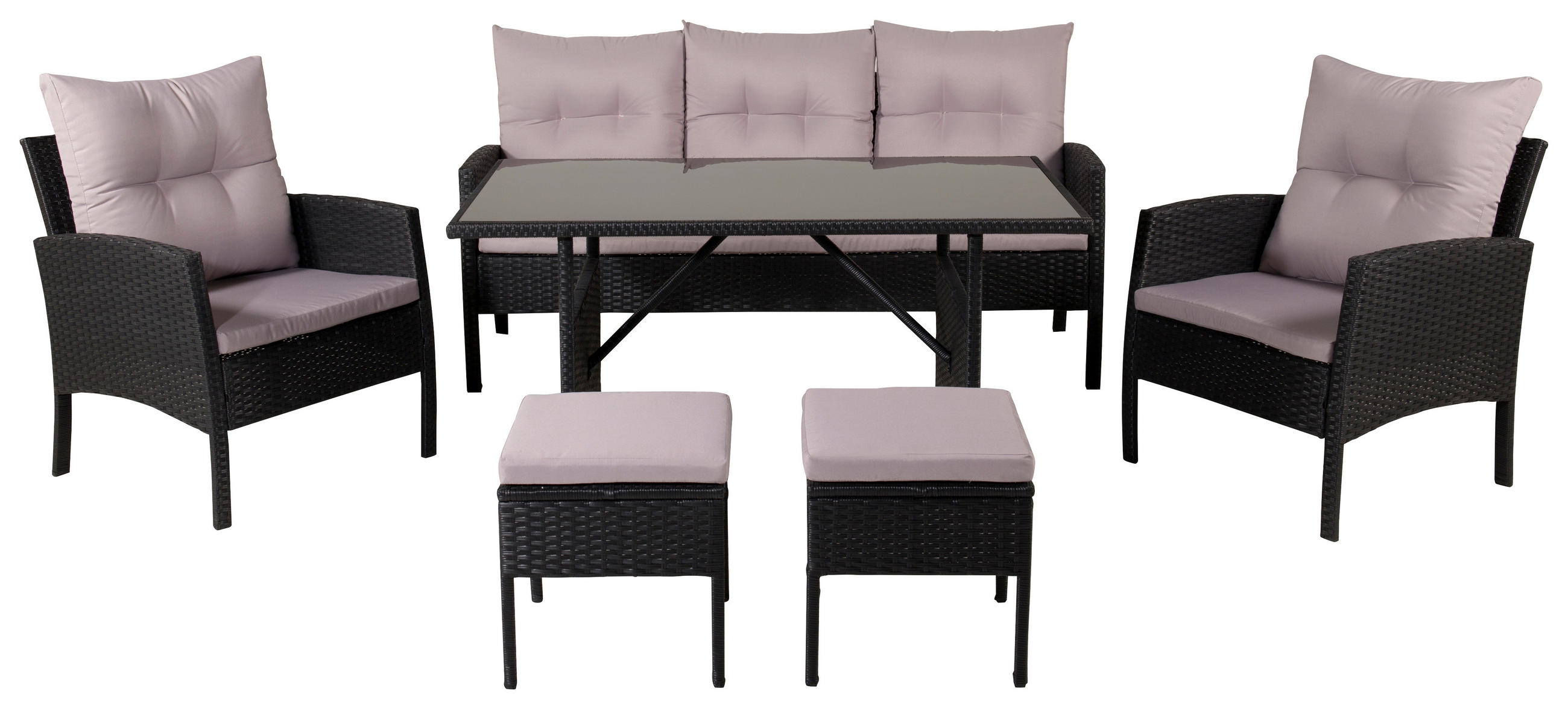 DINING-LOUNGESET  - Schwarz/Grau, KONVENTIONELL, Kunststoff - Gardenson