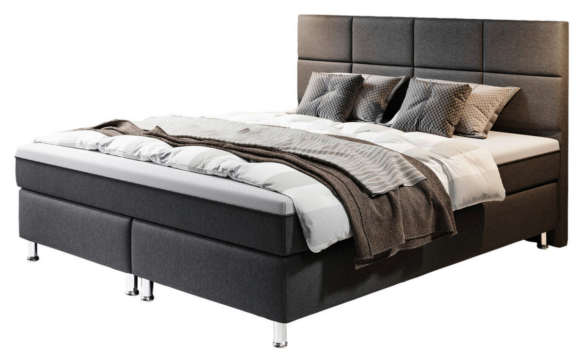 BOXSPRINGBETT 180/200 cm  in Anthrazit  - Anthrazit/Silberfarben, KONVENTIONELL, Textil/Metall (180/200cm) - MID.YOU