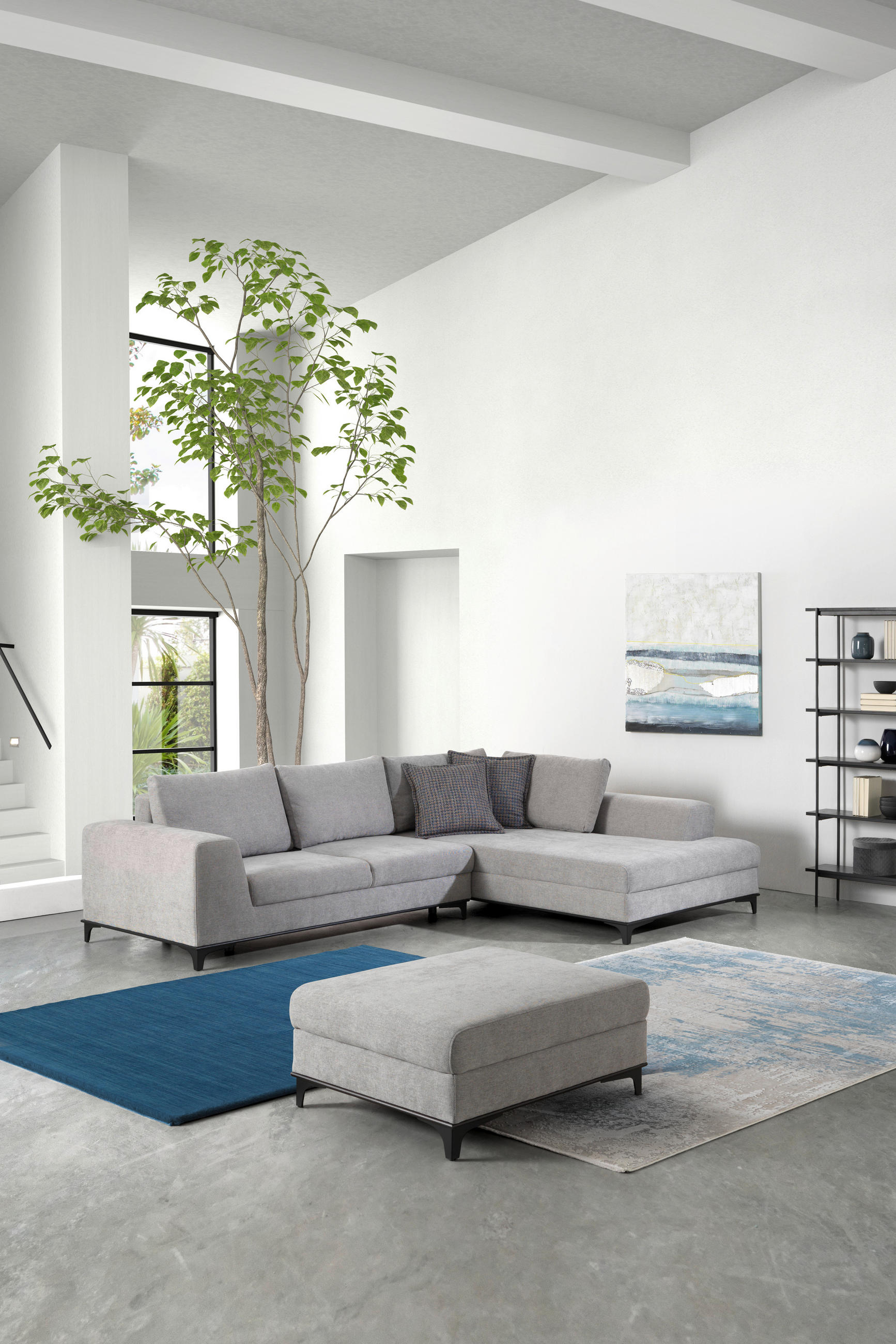 ECKSOFA in Webstoff Grau  - Schwarz/Grau, Design, Textil/Metall (314/211cm) - Stylife