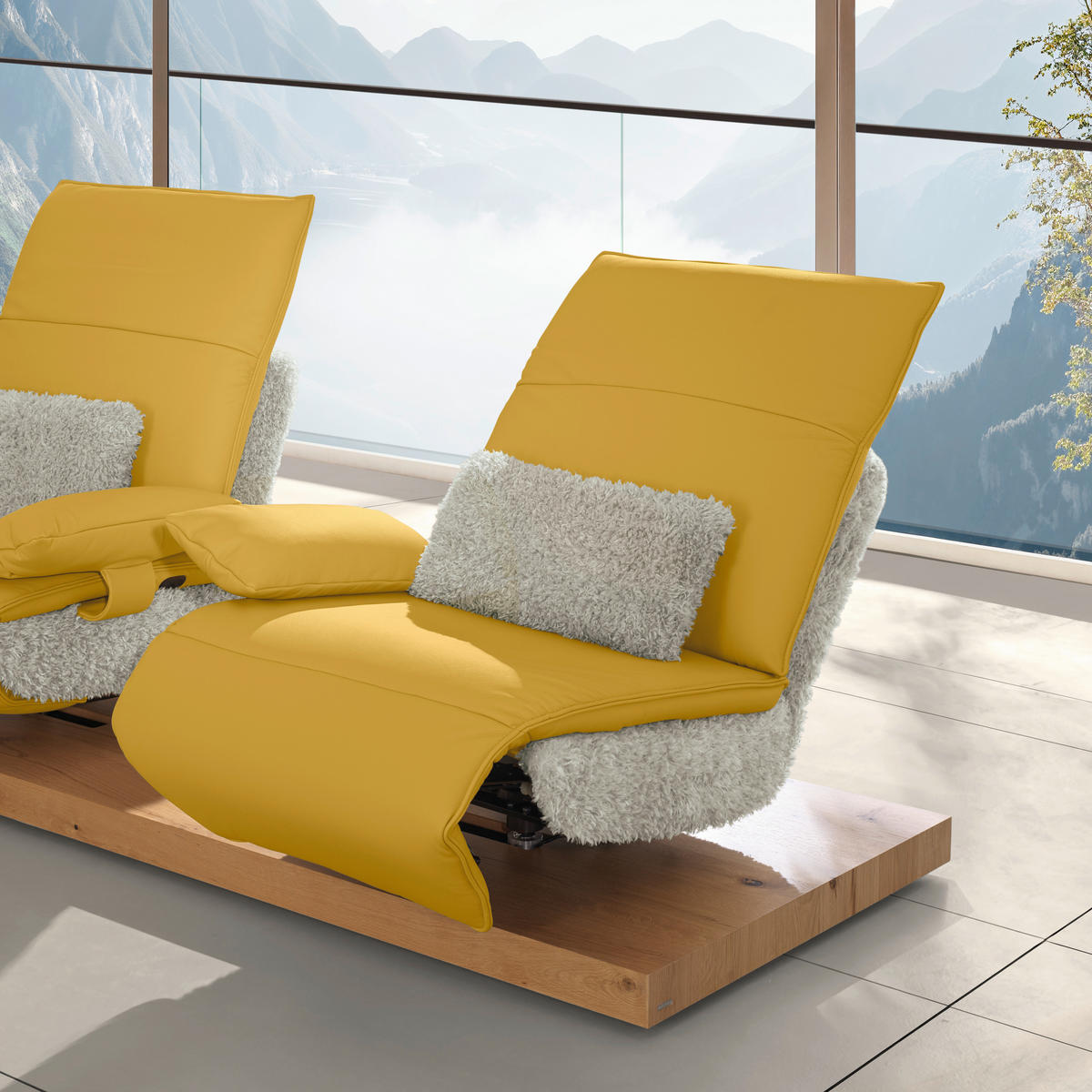 2-SITZER-SOFA  in Hochflor Echtleder Creme, Currygelb  - Currygelb/Creme, Design, Leder/Holz (240/65/104cm) - Koinor