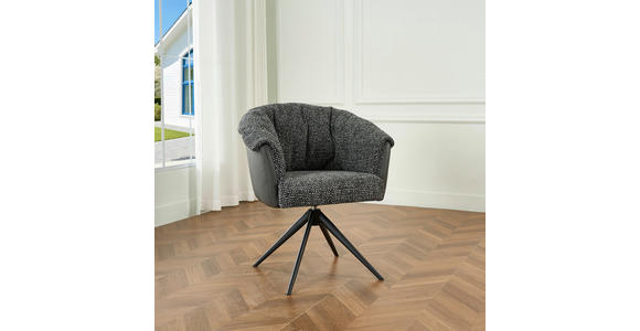 ARMLEHNSTUHL  Stoffauswahl, Sitzfläche 180° drehbar Webstoff  - Dunkelgrau/Schwarz, Design, Textil/Metall (69/80/68cm) - Novel