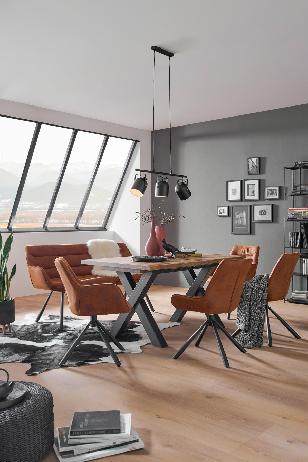 ESSTISCH in Holzwerkstoff 160-210/90/75 cm  - Eichefarben/Schwarz, KONVENTIONELL, Holzwerkstoff (160-210/90/75cm) - Hom`in