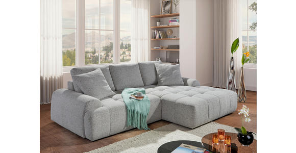 Ecksofa mit Funktion Greige Flachgewebe Zierkissen, Rückenkissen, Bettkasten, Schlaffunktion, Rücken echt, Liegefläche im Originalstoff  - Greige/Schwarz, KONVENTIONELL, Kunststoff/Textil (277/190cm) - Carryhome
