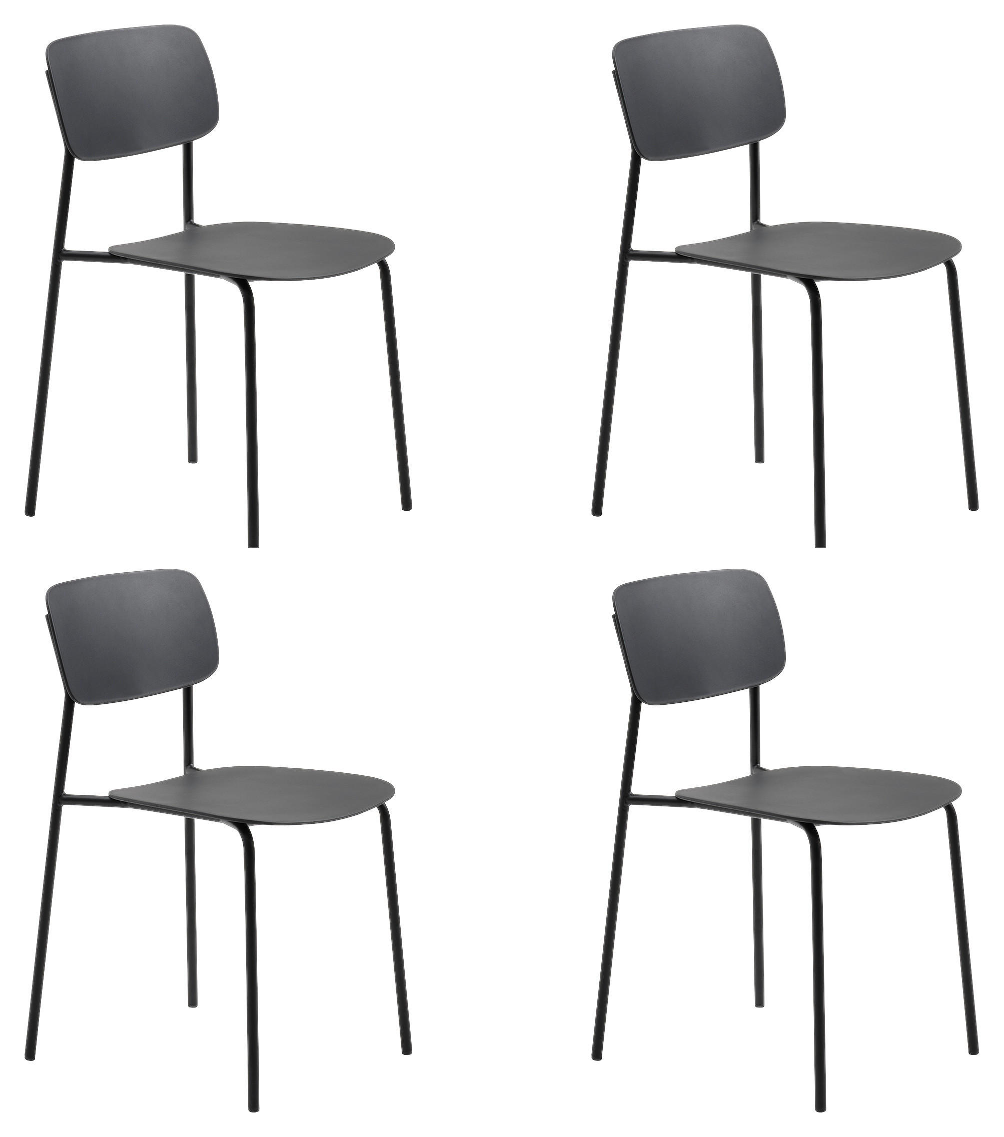 STOLSET 4 styck stapelbar, kan torkas av   - svart, Modern, metall/plast (43,5/79/61cm) - Livetastic