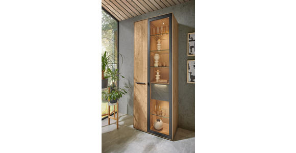 VITRINE Anthrazit, Kastanienfarben  77/205,5/39,5 cm  - Kastanienfarben/Anthrazit, Natur, Glas/Holz (77/205,5/39,5cm) - Valnatura