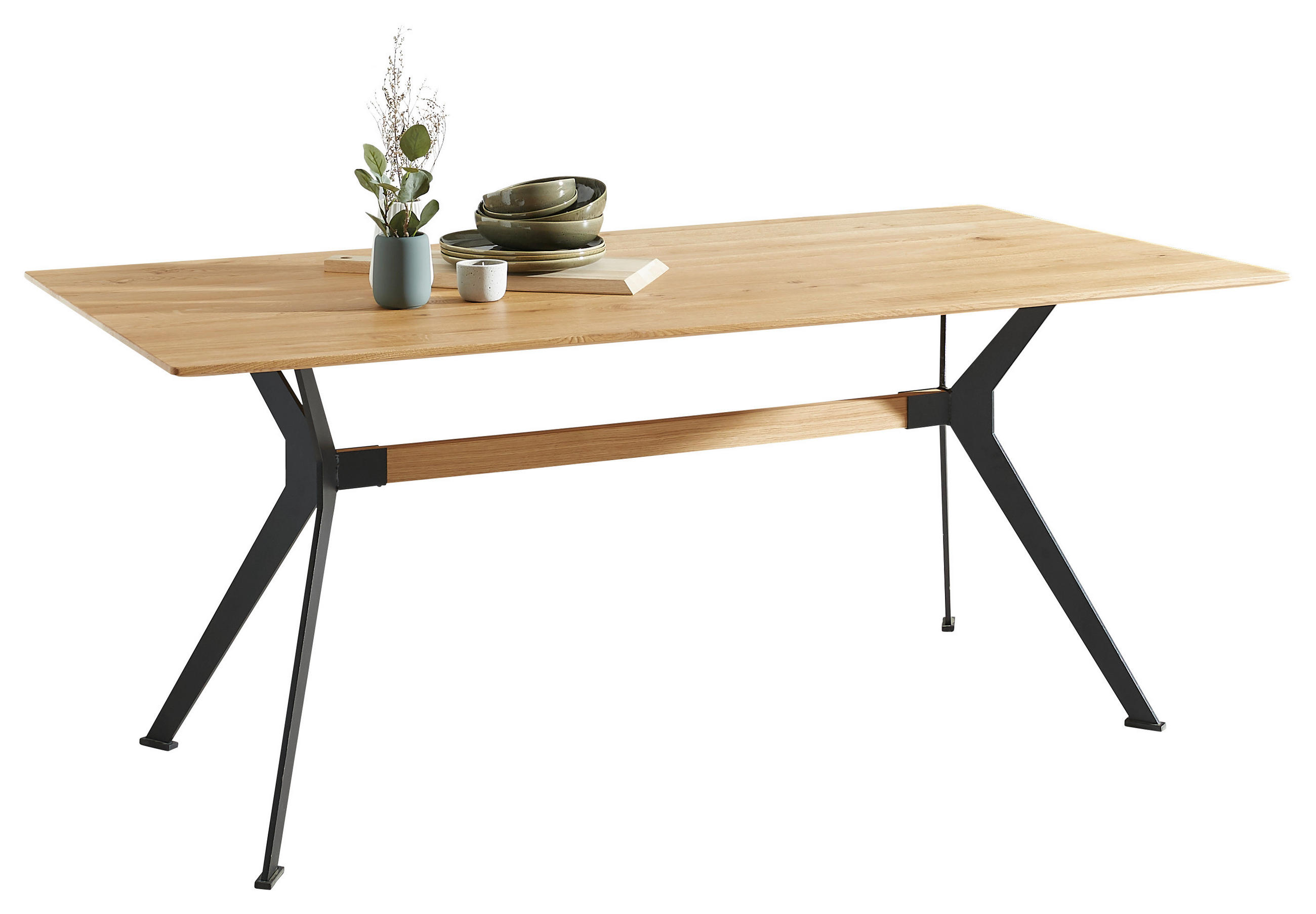 ESSTISCH Eiche Hartholz rechteckig Schwarz, Eichefarben - Eichefarben/Schwarz, Natur, Holz/Metall (140/90/75cm) - Linea Natura
