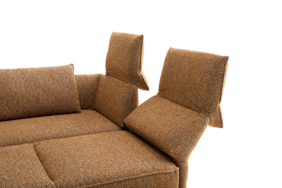 ECKSOFA Dunkelorange Chenille Rücken echt, Armteilverstellung, Relaxfunktion, Drehsitzfunktion  - Dunkelorange/Schwarz, Design, Holz/Textil (252/209cm) - Koinor