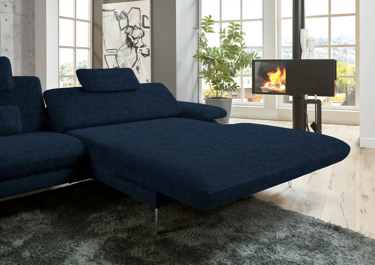 ECKSOFA in Velours Dunkelblau  284/184 cm  - Schwarz/Dunkelblau, Design, Textil/Metall (284/184cm) - Dieter Knoll