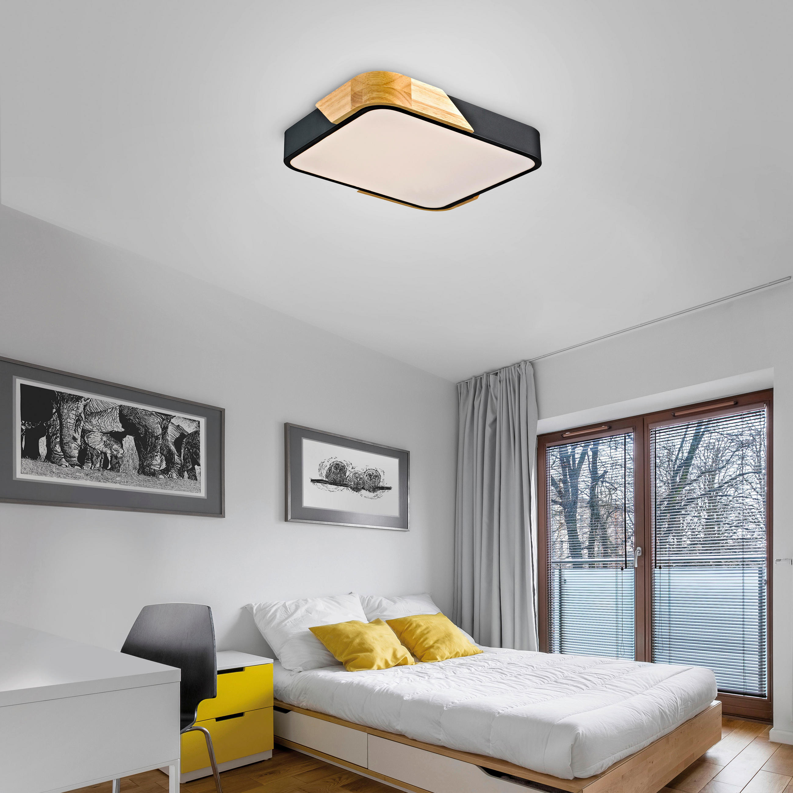 LED PLAFONJERA - crna, Dizajnerski, drvo/metal (32/32/5,5cm)