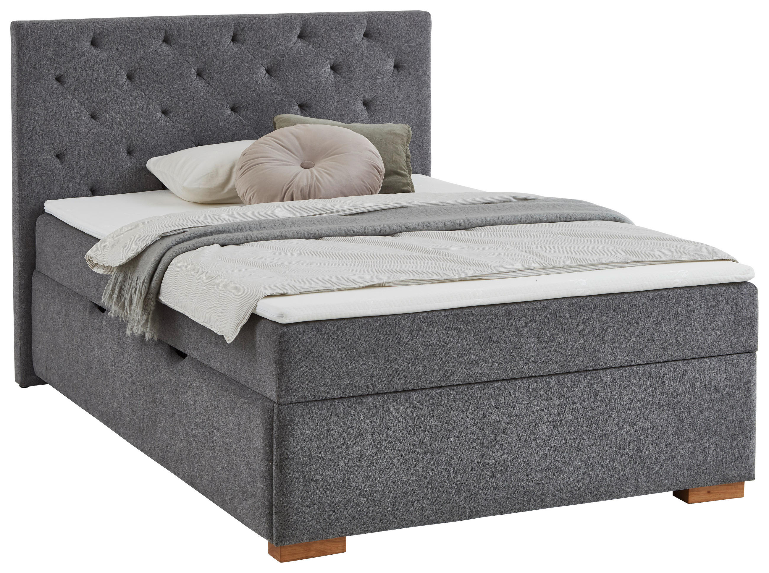 BOXBETT 140/200 cm,  in Anthrazit, Matratze, gepolstertes Kopfteil, Bettkasten, Topper, H3 = fest  - Eichefarben/Anthrazit, Basics, Holz/Textil (140/200cm) - Boxxx