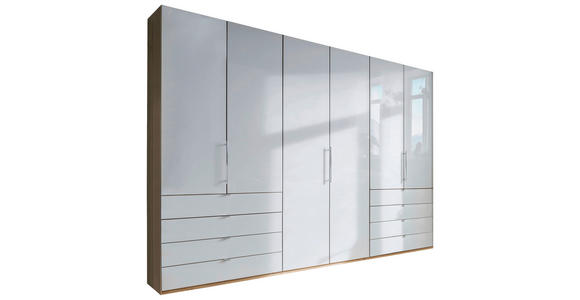 FALTTÜRENSCHRANK  in Weiß, Eichefarben  - Chromfarben/Eichefarben, KONVENTIONELL, Glas/Holzwerkstoff (300/236/58cm) - Venda