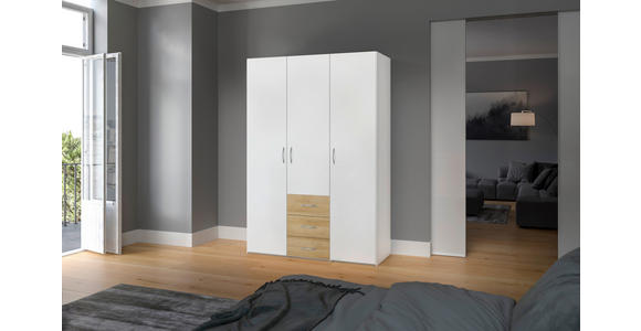 KLEIDERSCHRANK  in Weiß, Eichefarben  - Eichefarben/Silberfarben, Design, Holzwerkstoff (152/215/59cm) - Carryhome