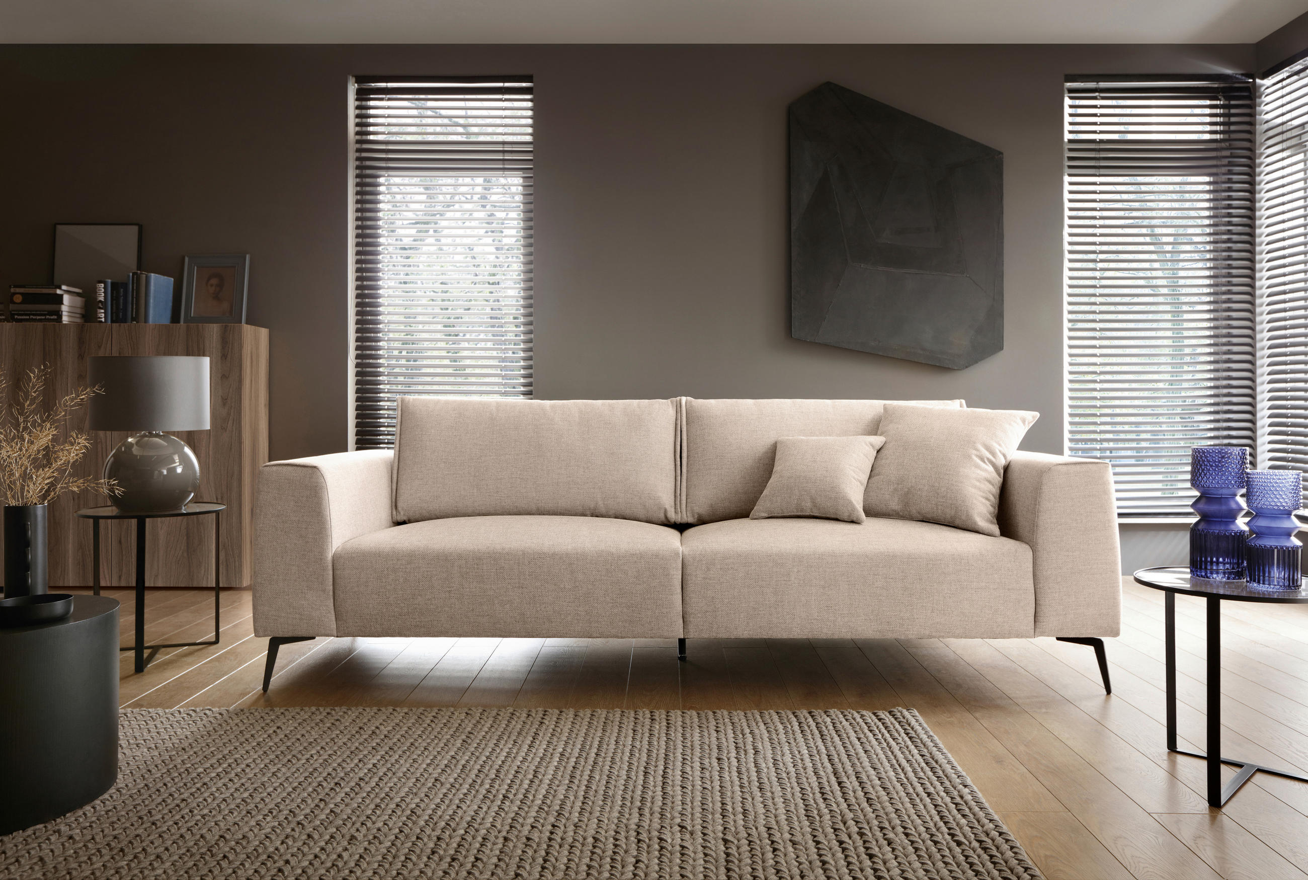 VIERSITZER-SOFA beflockt Beige  - Beige/Schwarz, Design, Holz/Textil (302/87/88cm) - MID.YOU