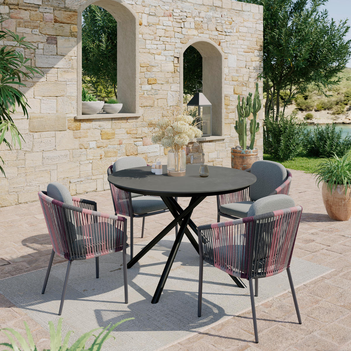 STAPELSESSEL in Metall, Textil Lila, Dunkelgrau  - Dunkelgrau/Lila, Design, Textil/Metall (58,5/79,5/61,5cm) - Amatio