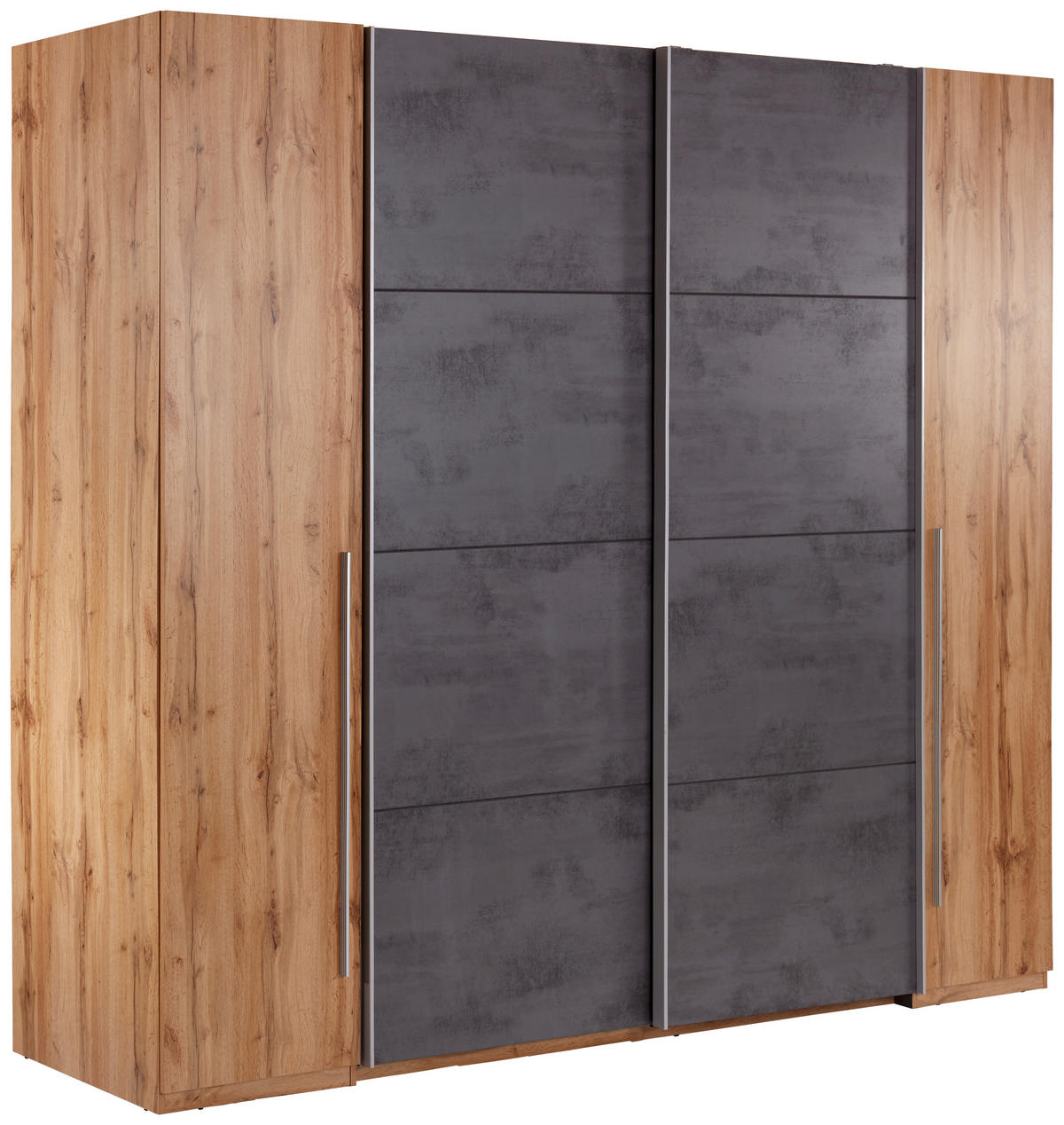 SCHWEBETÜRENSCHRANK 267/226/60 cm 4-türig Graphitfarben, Eichefarben  - Eichefarben/Alufarben, MODERN, Kunststoff/Metall (267/226/60cm) - MID.YOU