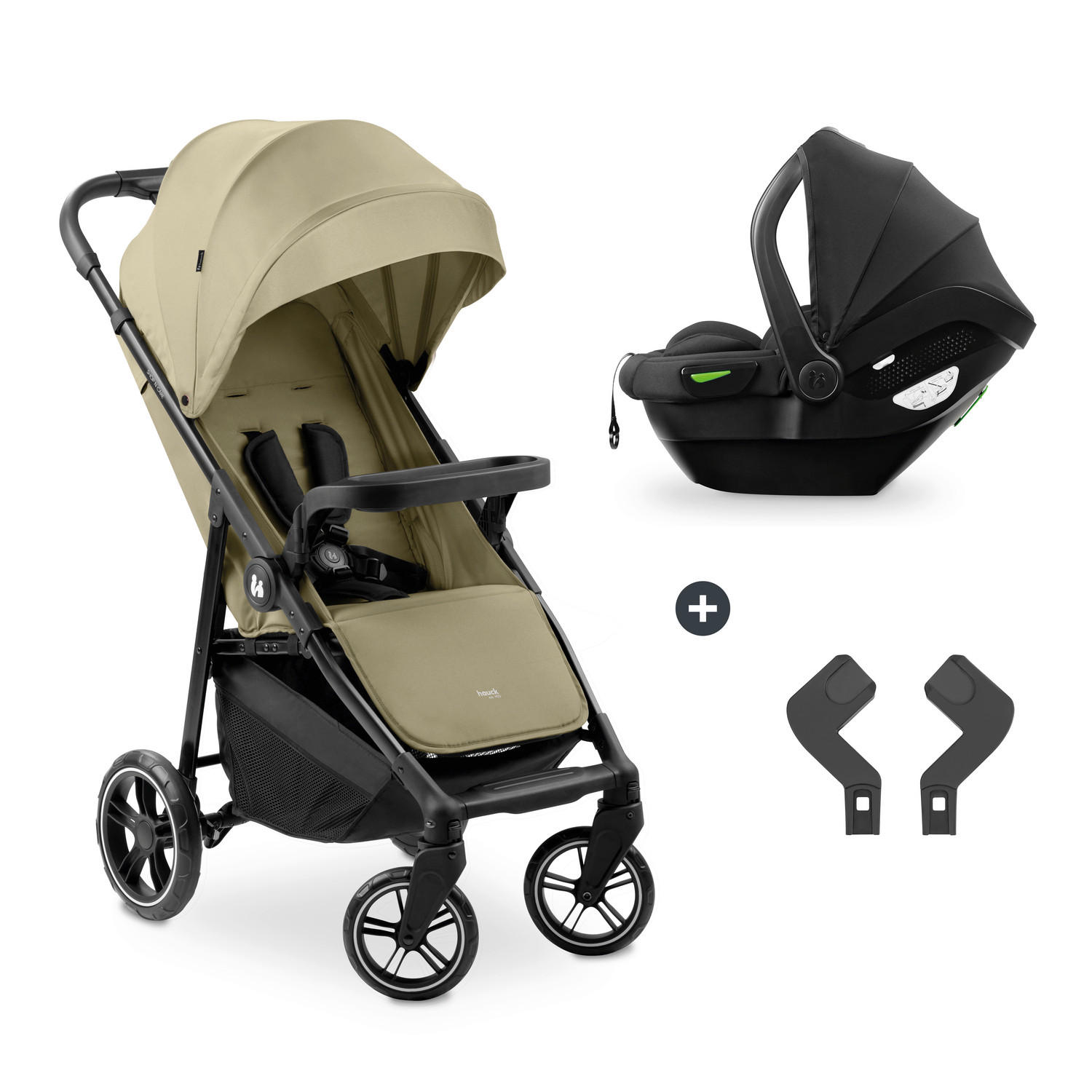 KINDERWAGENSET  Shop N Care Travel Set  Olive  - Schwarz/Olivgrün, Basics, Kunststoff/Textil (52/110/91cm) - Hauck