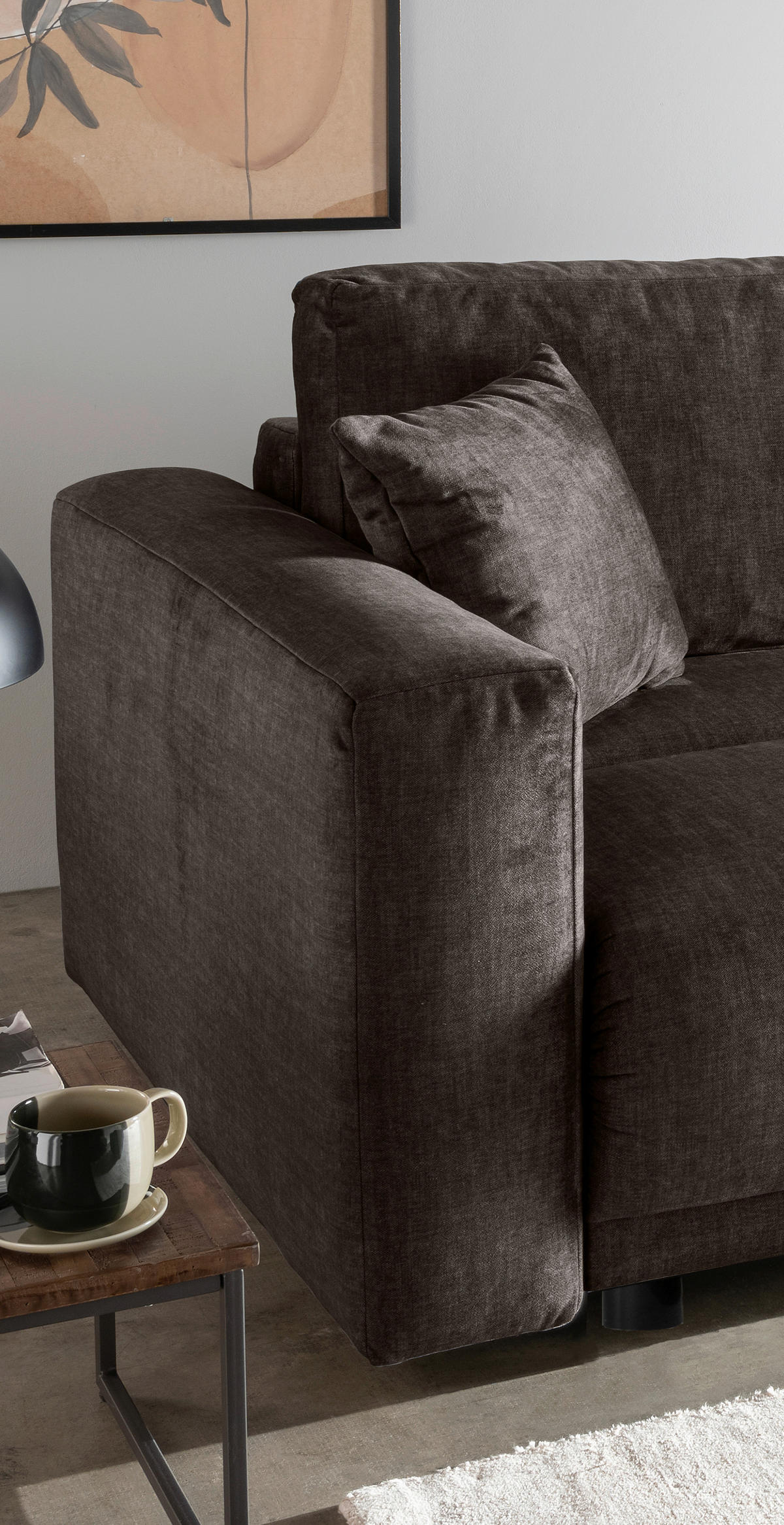 SCHLAFSOFA in Velours Dunkelbraun  - Dunkelbraun/Schwarz, MODERN, Kunststoff/Textil (245/86/126cm) - Livetastic